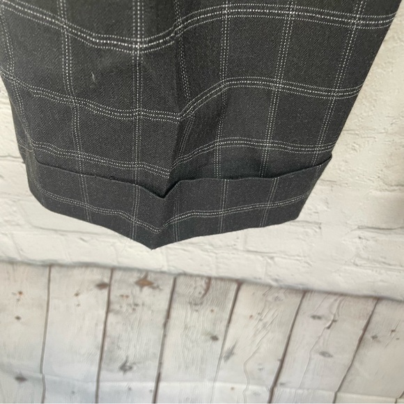 SANDRO Sportswear Black Windowpane Check Wide Leg Cuff Trousers size 12 - Picture 3 of 6